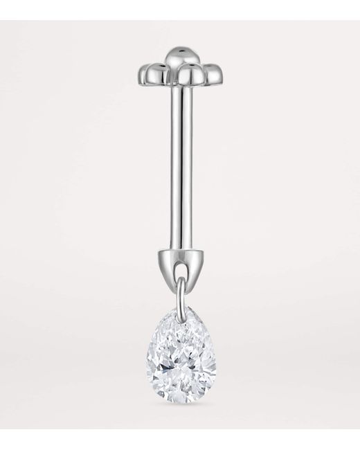 Maria Tash White Floating Pear Diamond Charm Threaded Stud Earring