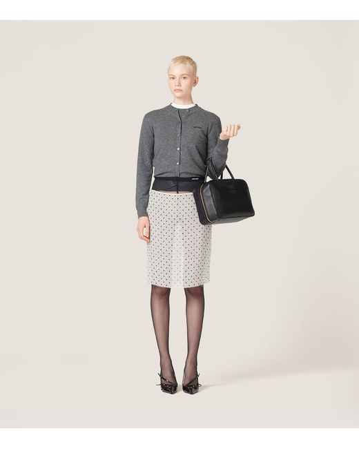 Miu Miu Gray Cashmere Logo Cardigan