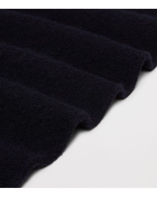 Max Mara Blue Wool Fringed Logo Scarf