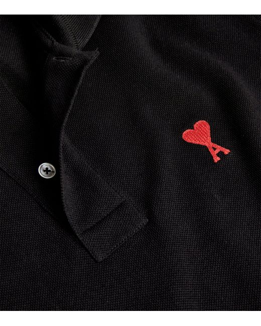 AMI Black Organic Cotton Ami De Coeur Polo Shirt for men
