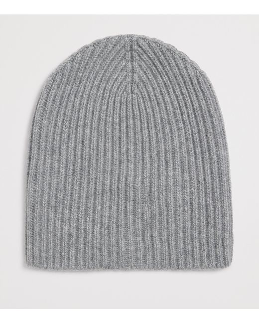 Johnstons Gray Cashmere Ribbed Beanie for men