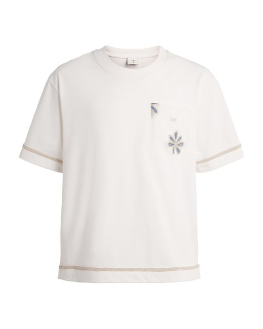 CHE White Cotton Embroidered Daisel T-Shirt for men