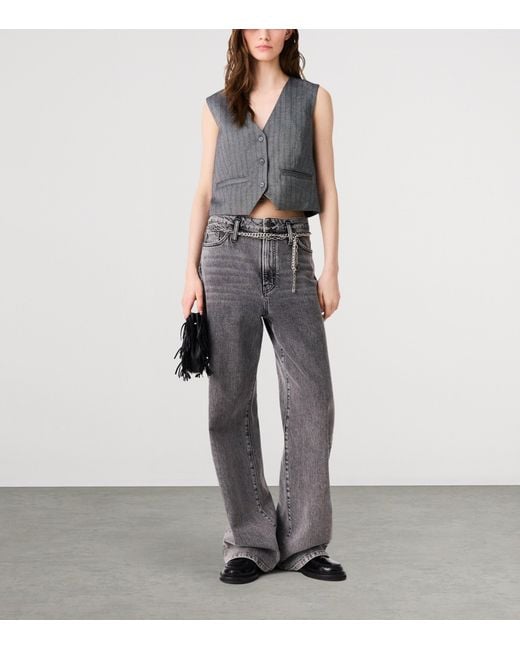 Maje Gray Striped Rhinestone-Embellished Waistcoat