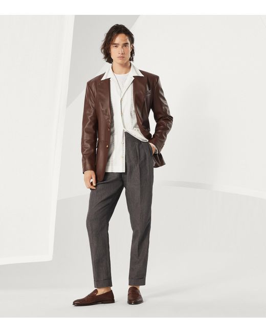 Brunello Cucinelli Gray Linen Retro Tailored Trousers for men