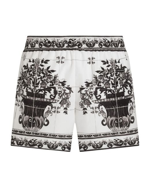 Dolce & Gabbana Black Majolica Print Swim Shorts for men