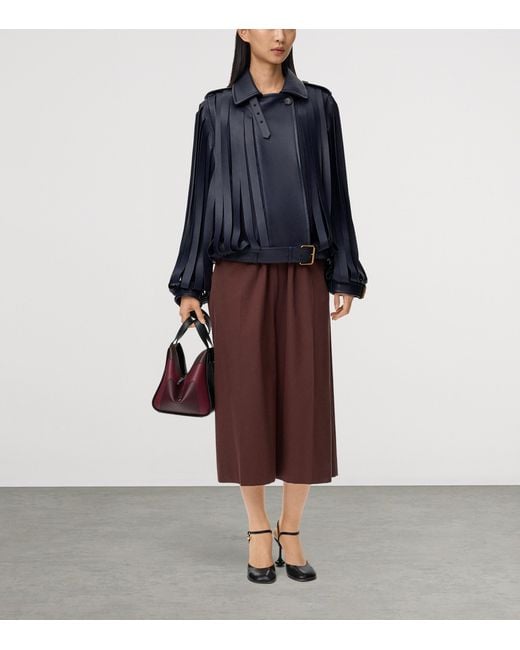 Loewe Purple Cotton-Silk Buckled Cropped Wide-Leg Trousers