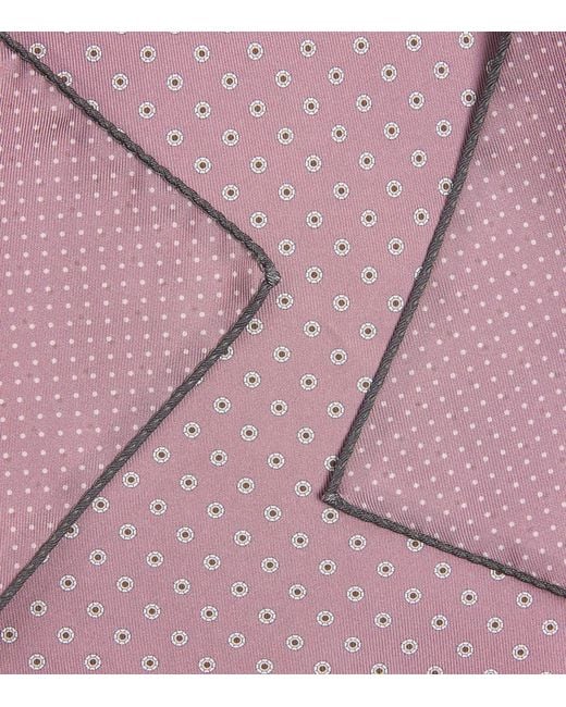 Canali Purple Silk Medallion Print Pocket Square for men