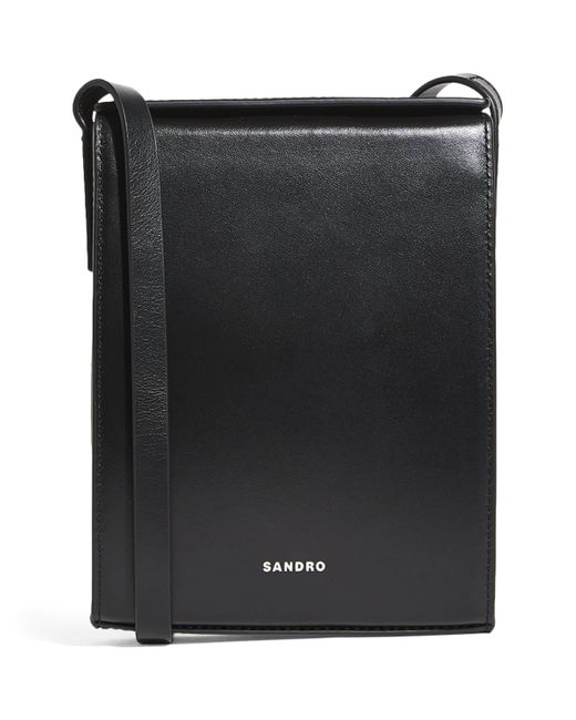 Sandro Black Leather Phone Holder for men