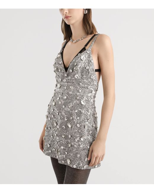 Dolce & Gabbana Gray Metallic Embroidered Mini Dress