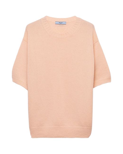 Prada Natural Wool-Cashmere Short-Sleeve Sweater