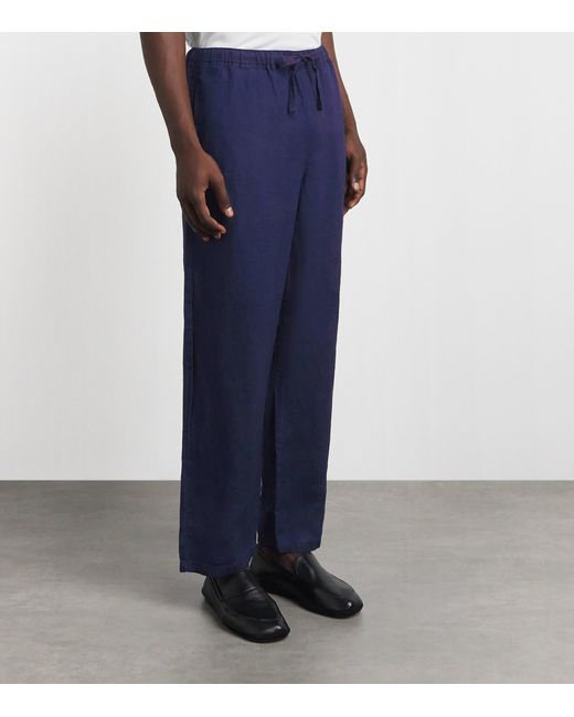 FRAME Blue Linen Drawstring Trousers for men