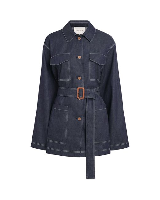 Lafayette 148 New York Blue Chambray Belted Jacket