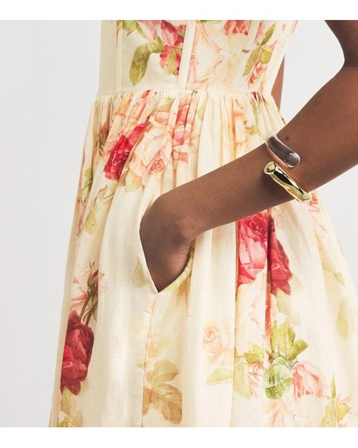 Zimmermann Metallic Linen Floral Print Roselight Midi Dress