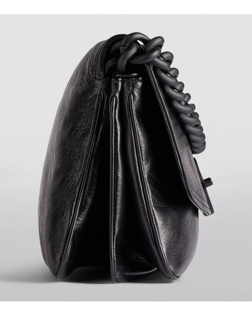 Balenciaga Black Medium Leather Soft Flap Shoulder Bag