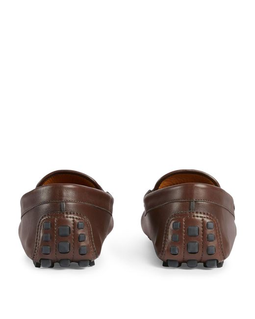 Gucci Brown Leather Web Stripe Driving Shoes for men