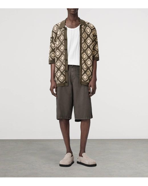 AllSaints Green Cotton Knitted Short-Sleeve Cardigan for men