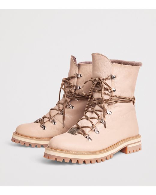 Eleventy Brown Leather Lace-Up Boots