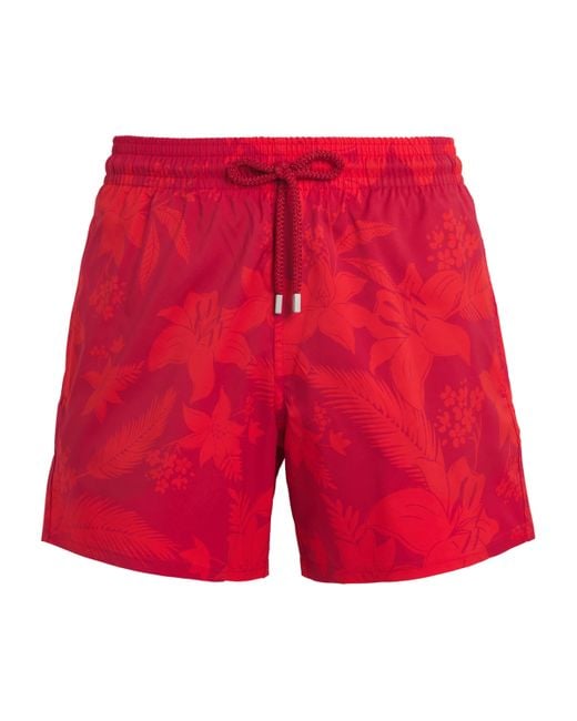 Vilebrequin Red Flower Power Print Moorise Swim Shorts for men