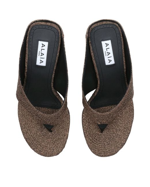Alaïa Brown Raffia Cube Wedge Sandals 75