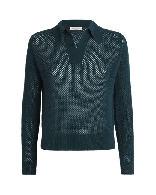 Johnstons Blue Cashmere-Silk Polo Sweater