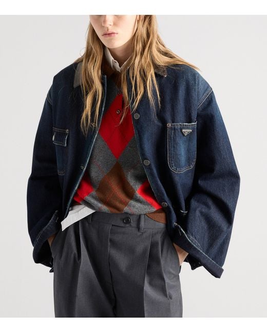 Prada Red Cashmere Argyle Polo Sweater