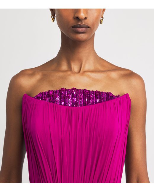Pamella Roland Pink Silk Chiffon Embellished Gown