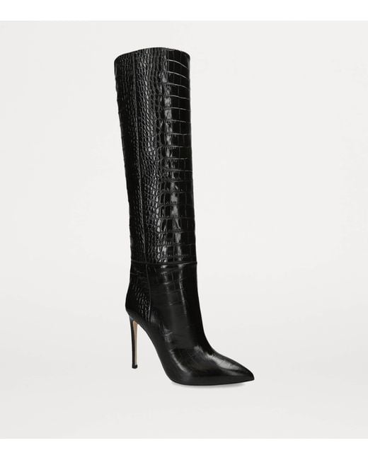 Paris Texas Black Croc-Embossed Knee-High Boots 105