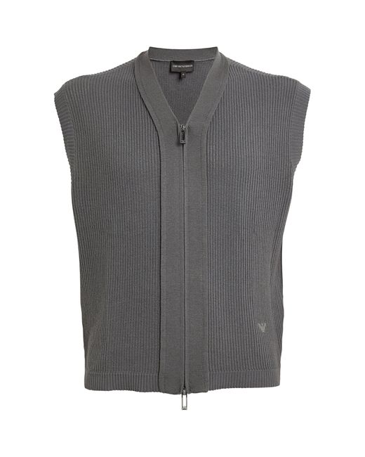 Emporio Armani Gray Patterned-knit Zip-up Cardigan for men