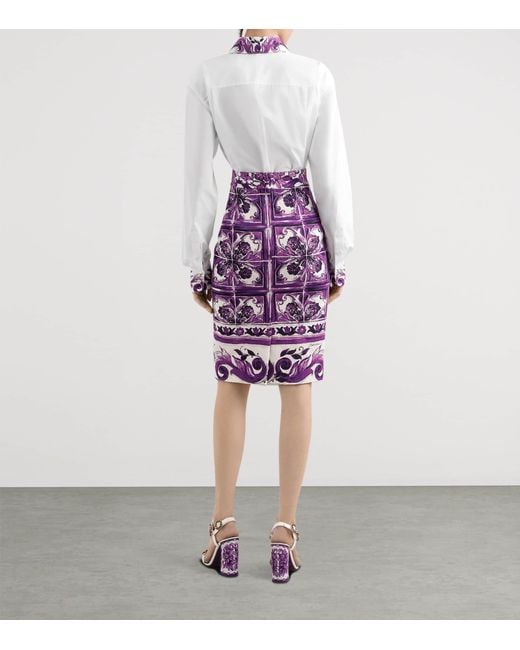 Dolce & Gabbana White Cotton Majolica Print-Detail Shirt