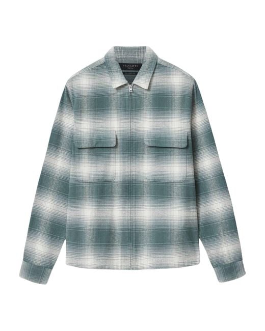 AllSaints Blue Organic Cotton Check Polanco Overshirt for men
