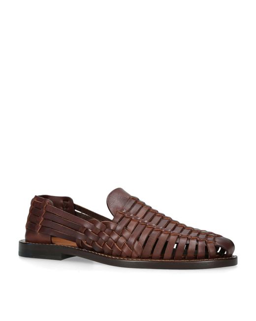 Brunello Cucinelli Brown Leather Woven Loafers for men