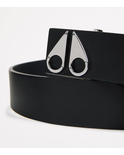 Moose Knuckles Black Leather Logo Belt for men