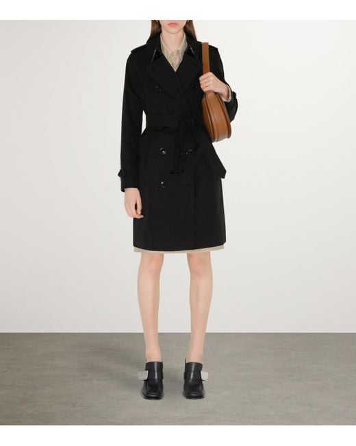 Burberry Black Gabardine Kensington Mid-Length Trench Coat