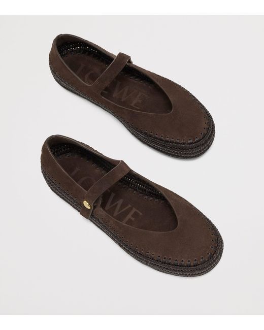 Loewe Brown X Paula's Ibiza Suede-Raffia Rio Mary Janes