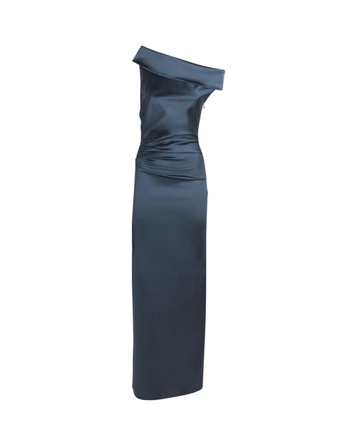 Max Mara Women's Blue Satin Off-The-Shoulder Maxi Dress