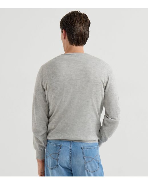 Brunello Cucinelli Gray Cashmere-Silk Crew-Neck Sweater for men