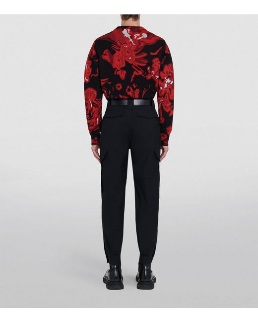 Alexander McQueen Red Jacquard Skull Sweater for men