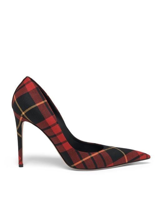 McQueen Red Cotton Tartan Skull Pumps 105