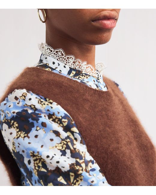 ME+EM Blue Cotton-Silk Meadow Print Blouse