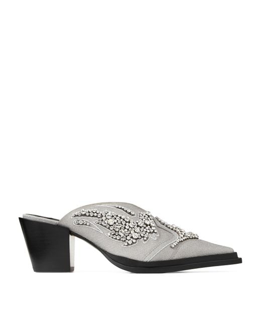 Jimmy Choo White Cece 60 Crystal-Embroidered Mules