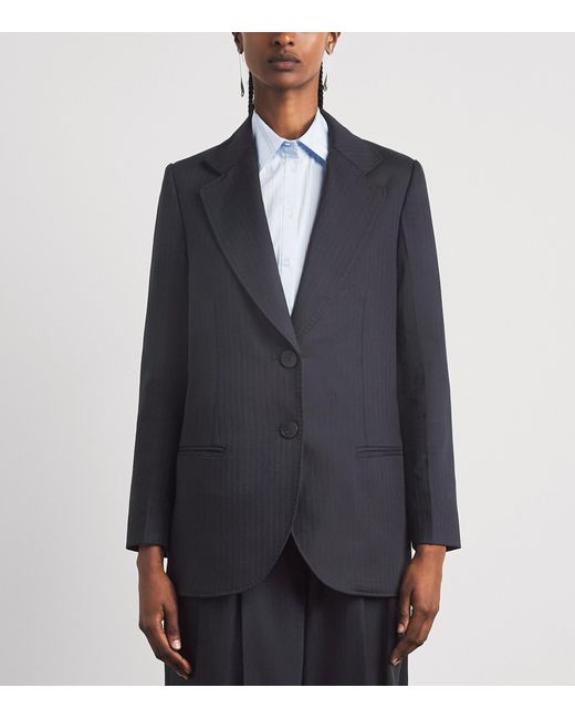 Sandro Blue Wool-Blend Stripe Slim Blazer