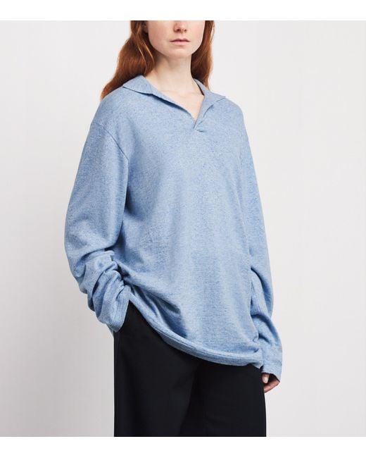 The Row Blue Niosa Cotton-Linen Polo Sweater