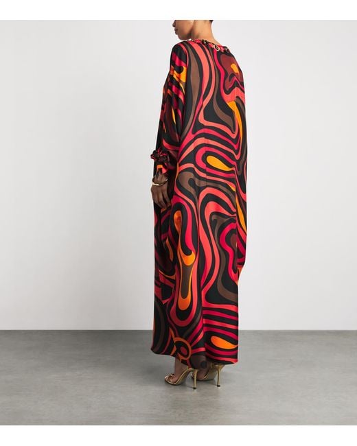 Emilio Pucci Red Silk Marmo Print Kaftan