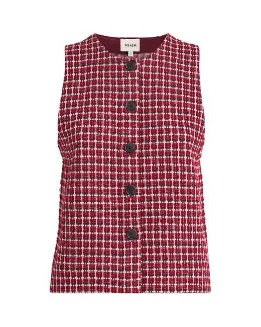 ME+EM Red Jacquard Button-Up Sleeveless Top
