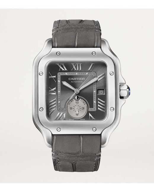 Cartier Gray Rhodium-Plated Santos De Dual Time Watch for men