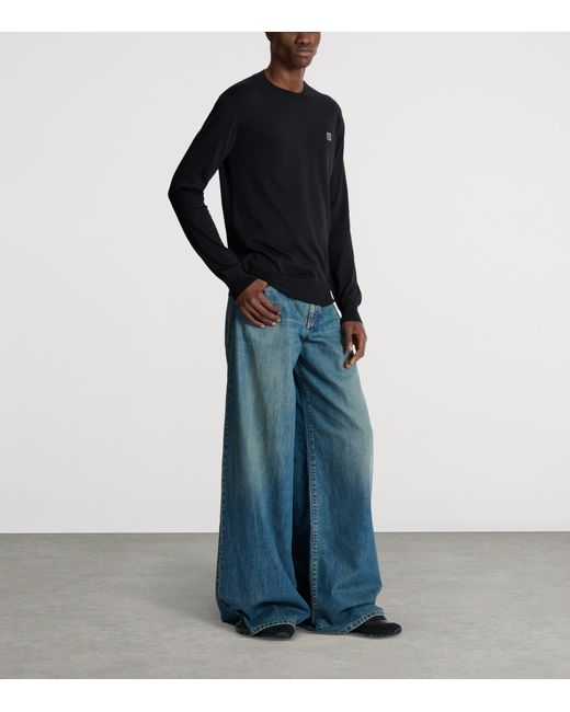 Balmain Blue Silk-Blend Logo Sweater for men