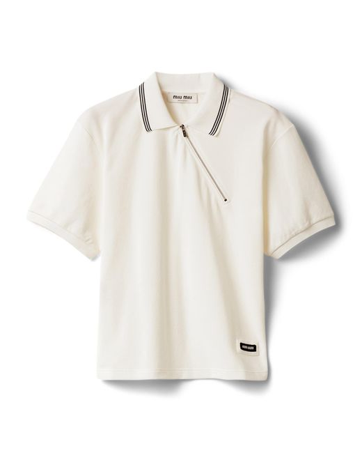 Miu Miu White Cotton Zipped Polo Shirt