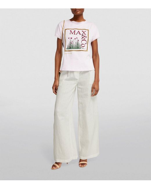 MAX&Co. White Linen Wide-leg Trousers
