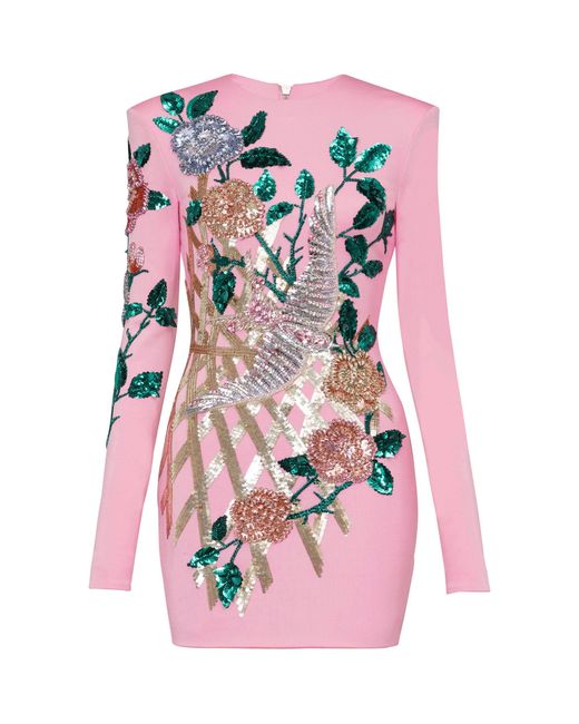 Balmain Pink Embroidered Embellished Mini Dress