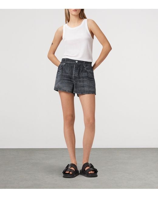 AllSaints Gray Denim Illusion Print Tyler Shorts